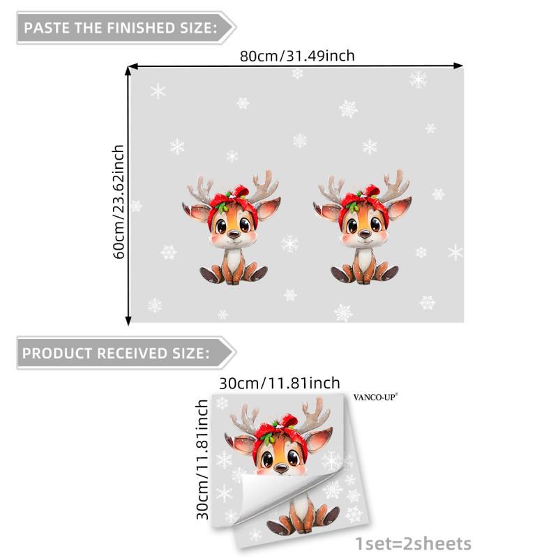Christmas Deer Snowflake Window Decal Set PVC Static Cling Decor Home Kitchen Bathroom Shop Display