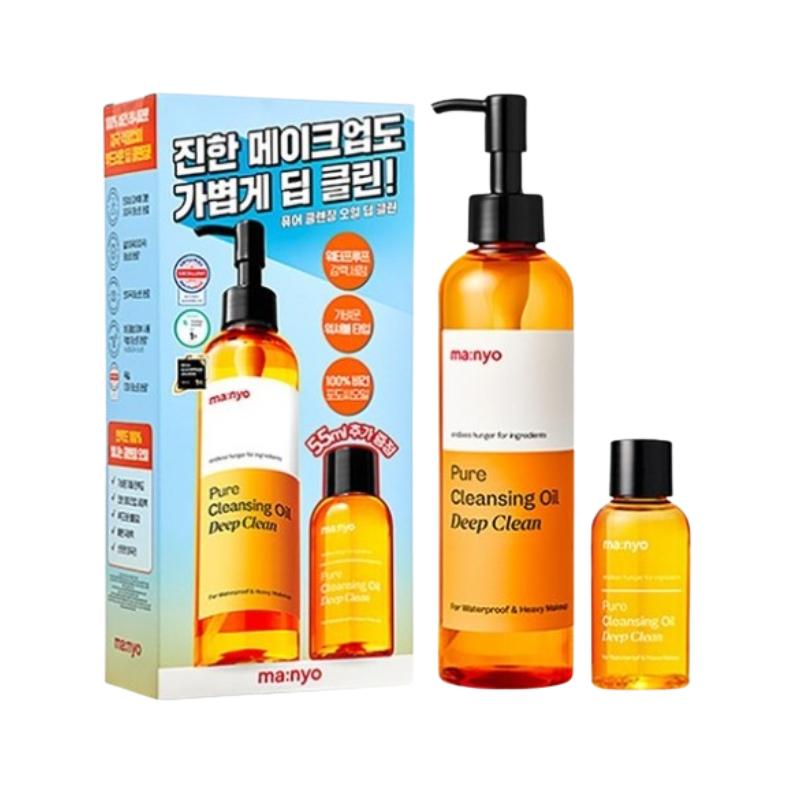 ma:nyo Pure Cleansing Oil Deep Clean 250ml + Bonus 55ml Set | Korean Cleansing Oil for Waterproof Makeup, Sunscreen & Pore Care 250ml + 55ml Set
