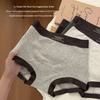 Graue Nahtlose Mid-High Waist Boxer-Slips für Damen - Baumwolle & Maulbeerseide, Antibakteriell, Große Größen, Verlängerter Schritt