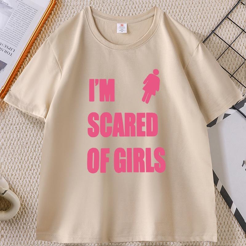 T-shirt Stampata 'Ho Paura Delle Ragazze' Casual Cotone Manica Corta Girocollo Unisex Y2k Streetwear Abbigliamento Unisex Maglietta Larga Top