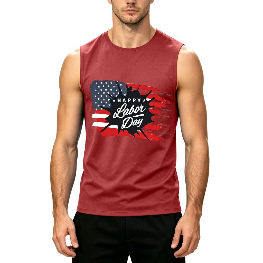 Men's Sleeveless Casual Tank Top Labor Day Printed Muscle Shirt Crew Neck Summer Workout Tee