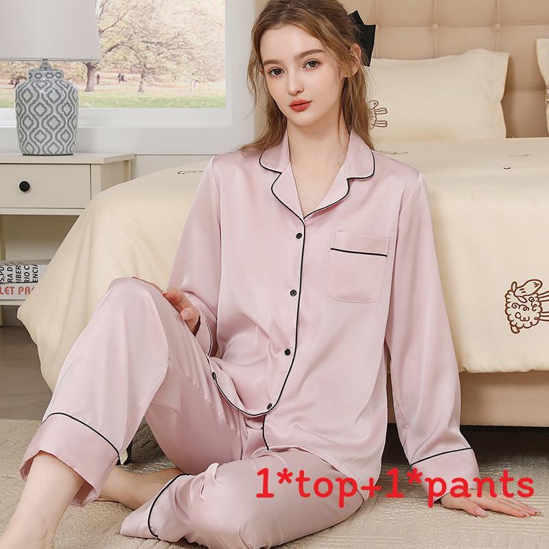Silk Pajama Set For Women Spring Summer Light Breathable Lounge Sleepwear For Home Use