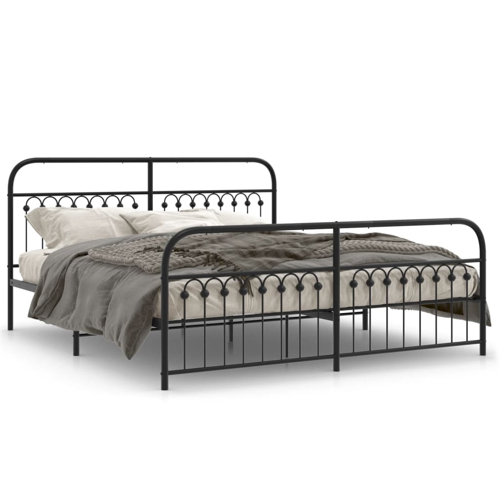 Metal Bed Frame with Headboard and Footboard Black 183 X 213 Cm