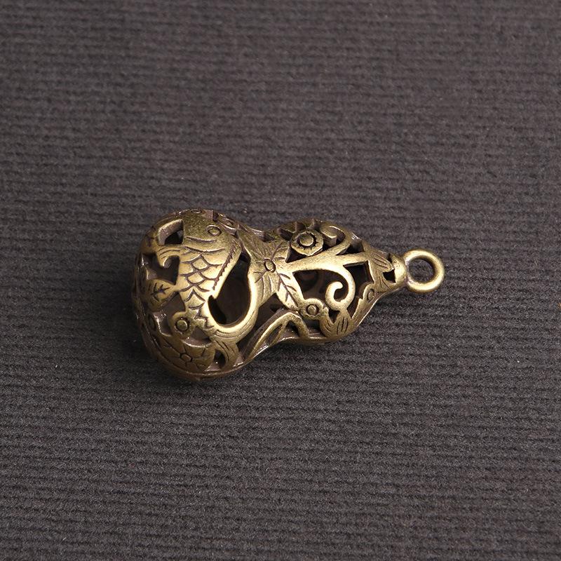 Retro Brass Hollow Gourd Diy Key Chain Lucky Pendant Brass Gluttonous Bell Car Small Pendant