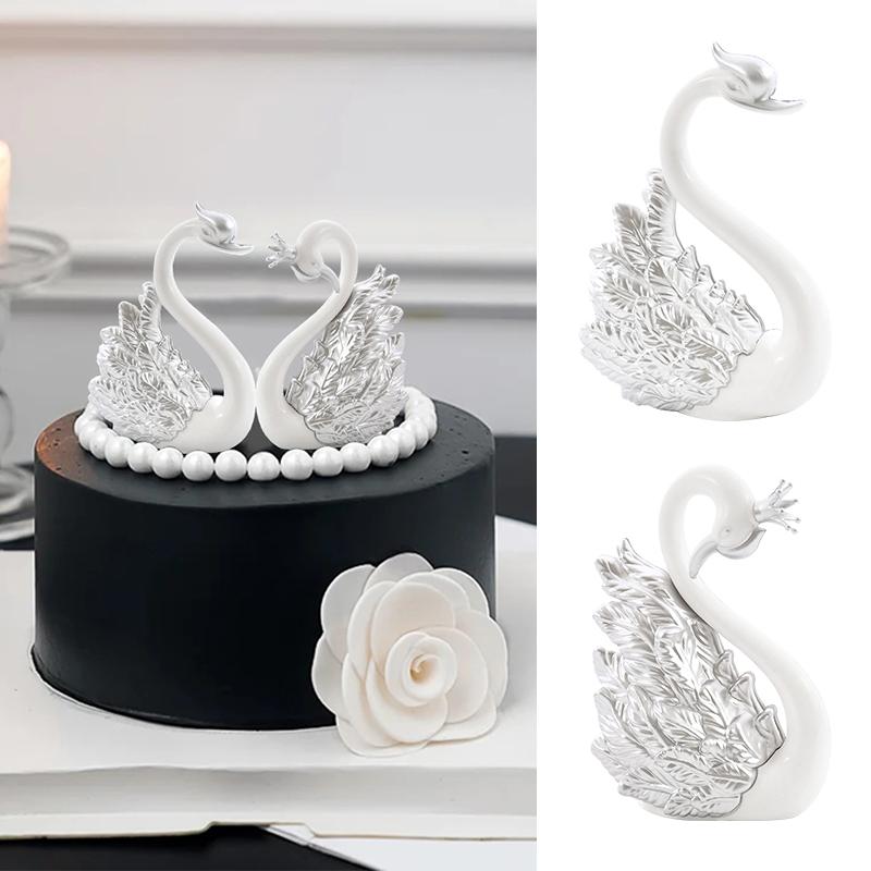 1 Pair Couple Swan Cake Topper Wedding Anniversary Cake Decoration Supplies Birthday Party Cake Dessert Baking Decor Ornaments