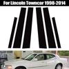 6Pcs Fit For Lincoln Towncar 1998-2014 Glossy Black PC Material Mirror Effect Car Door Window Center Middle BC Pillar Post Column Cover Trim