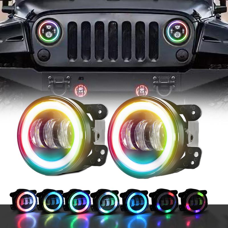 

1 пара 4-дюймовых противотуманных фар с кольцом RGB DRL и режимами ближнего света, совместимыми с дверью JK 2