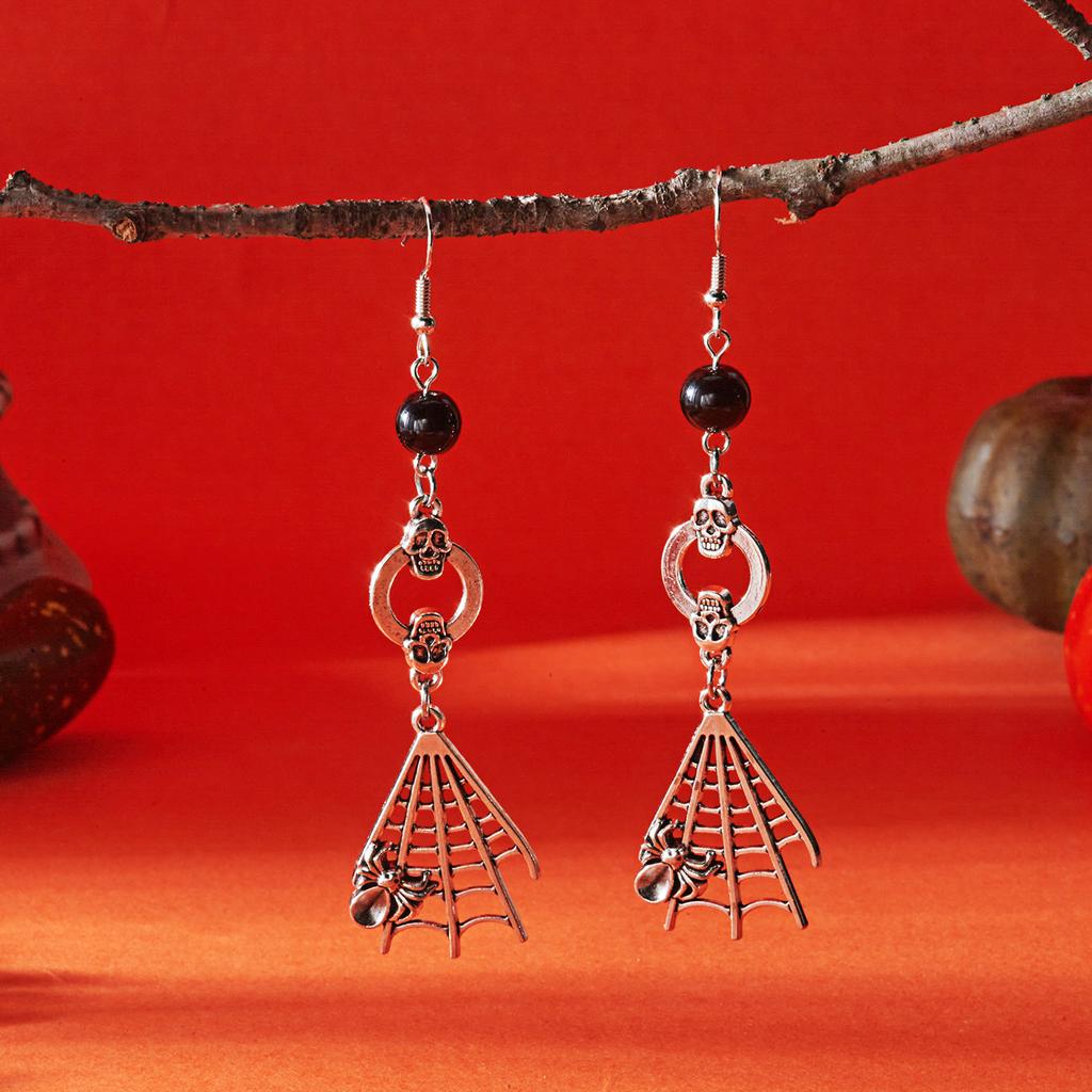 Gothic Halloween Skull Hand Earrings For Women Silver Color Skeleton Head Spider Web Pumpkin Dangle Earring Festival Jewelry