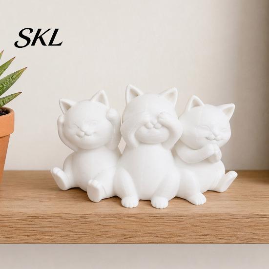 Artistic Cat Statues Three Wise Cats Figurines, 3D Printed Minimalist Statue for Desk Shaped Desktop Decor Decor, Ancient Wisdom Ornament Home Office,