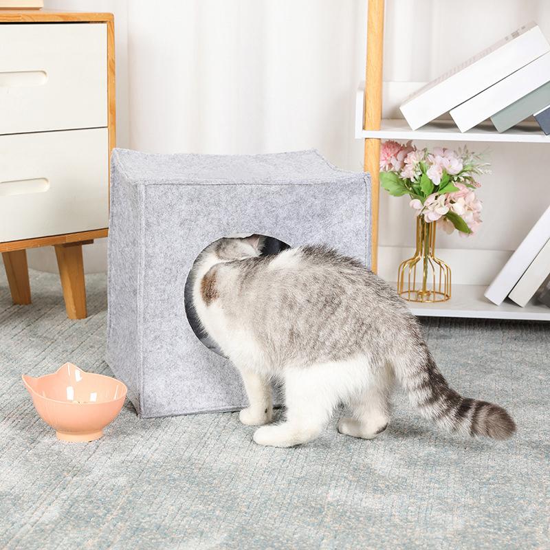 Soft Felt Cats Bed Cube House Cave Sleeping Bag Cushion Kitten Hiding Nest Cat Portable Carrier Bag Outdoors Creative Breathable