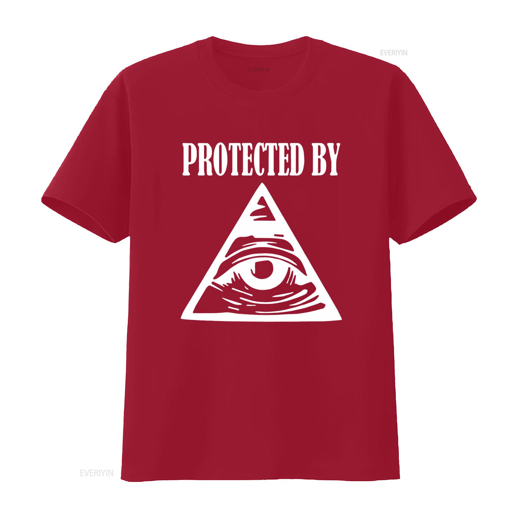 

Protected By Illuminati All Seeing Eye Trendy White Cotton Mens T shirt Top vintage Washed Unisex Breathable graphic Slightly S