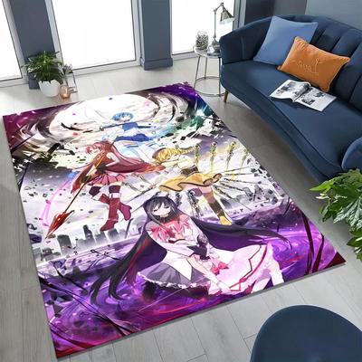 Alfombra Anime de Dibujos Animados Puella Magi Madoka Magica para Dormitorio Sala de Estar Sofá Hogar Felpudo Decoración, Alfombra de Piso Grande Antideslizante para Niños