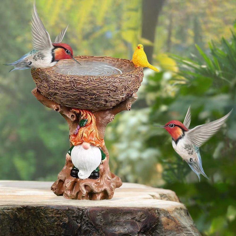 

Creative Hummingbird Feeder Dwarf Design Art Statue Bird Water Bowl Drinking бежевий