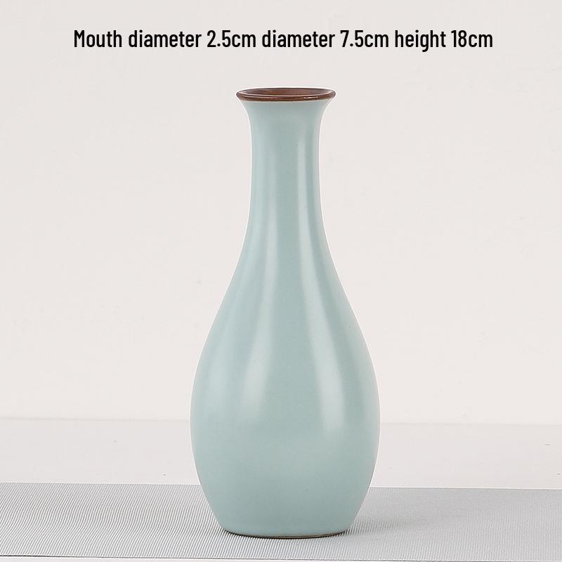 Elegant Celadon Vase: Classical Ru Kiln Ceramic for Hydroponic Flower Arrangements and Living Room Decor