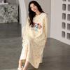 New nightgown women's spring and autumn pure cotton long-sleeved pajama skirt medium and long skirt sweet and cute can be worn outside loungewear