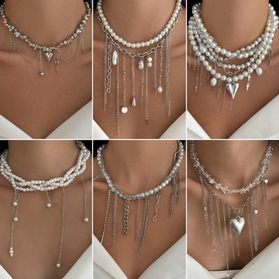 French Pearl Short Collar Choker Niche Love Cross Multi-layer Winding Item Jewelry