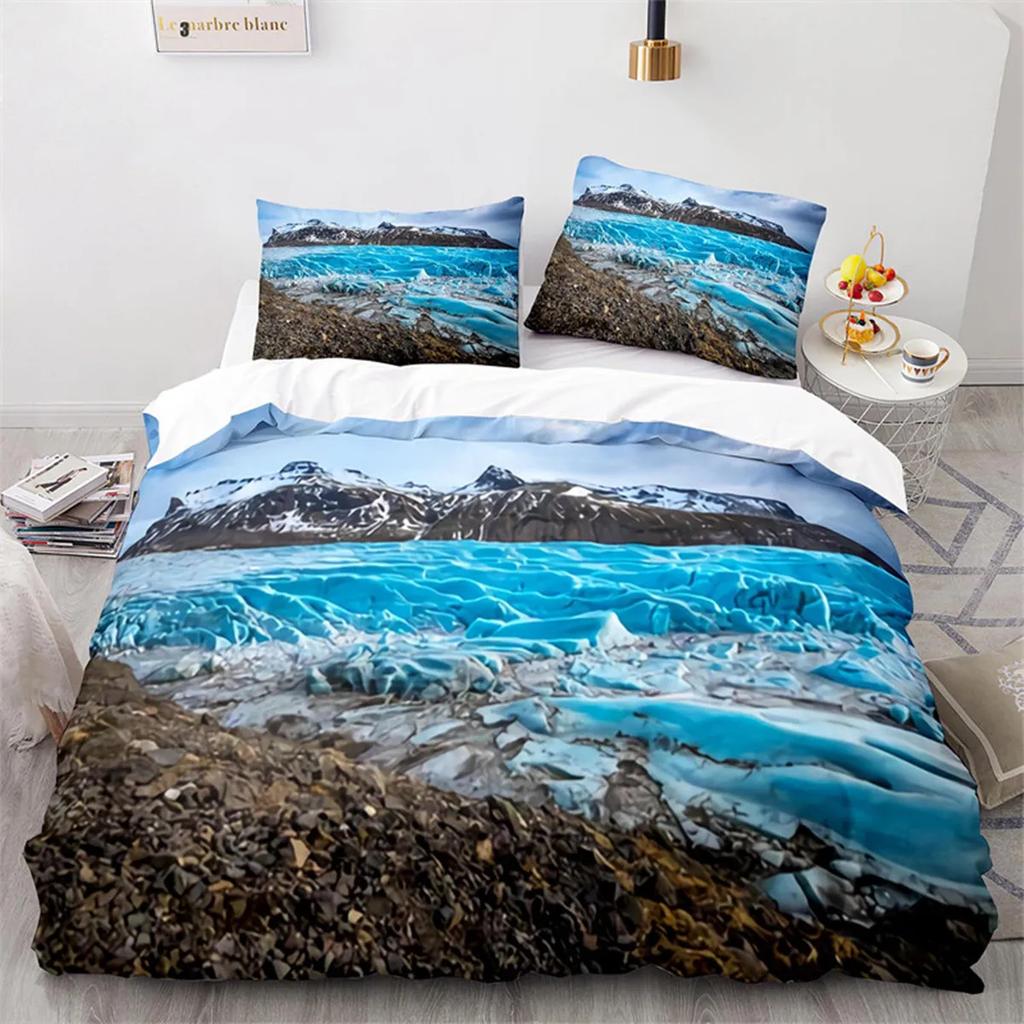 Snow Mountain Duvet Cover Clouds Hill Scenery Glacier Natural Beauty Print Ocean Theme Quilt Cover For Children Adult Room Decor