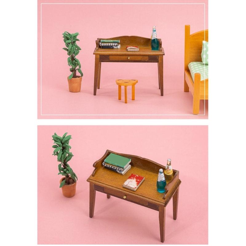 Tiny Study Desk 1/12 Miniature Model Realistic Dollhouses Accessory Creative Scene Building For Adults