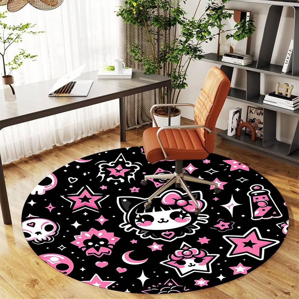 1pc cat star Round Chair mat Area Rug - Non-Slip, Floor Mat for Office, Bedroom, and Indoor Decor -1002012
