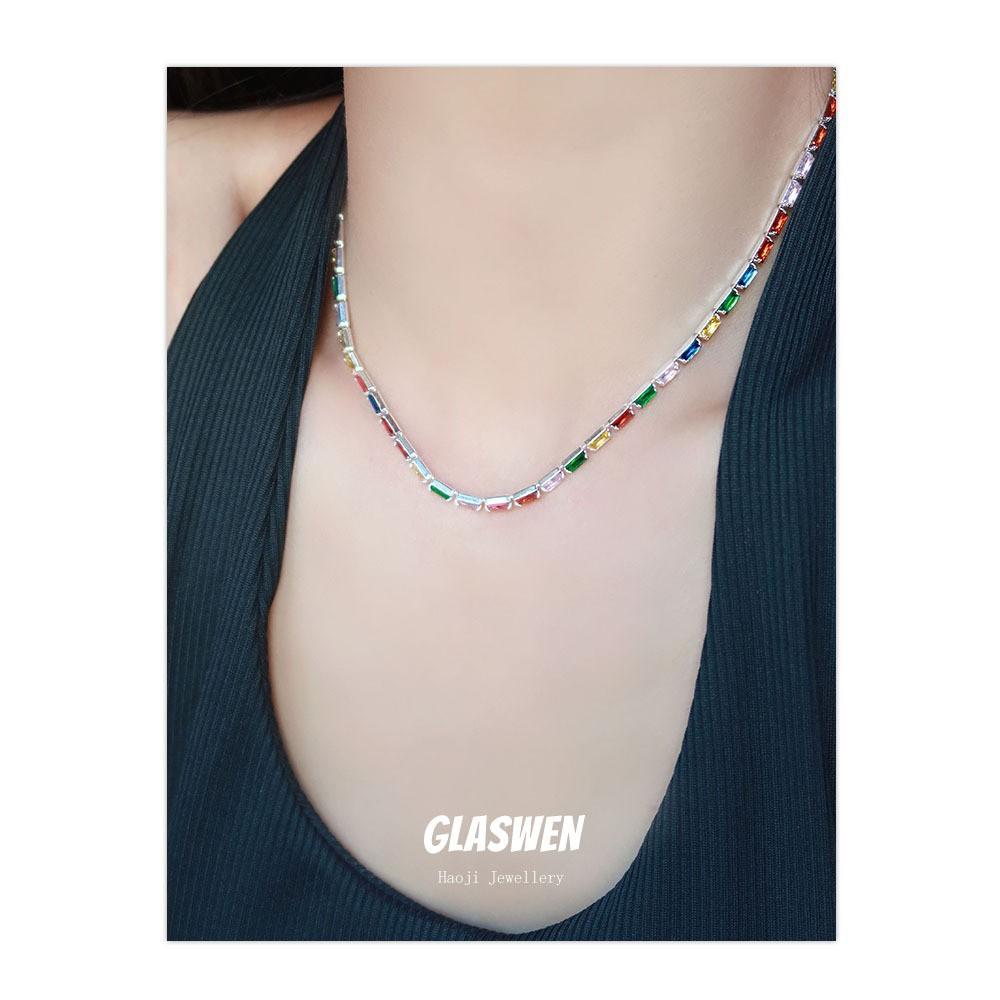 Cold Wind Color Zircon High-End Full Diamond Simple Necklace Women'S Collarbone Chain Trend Light Luxury Jewelry Neck Chain