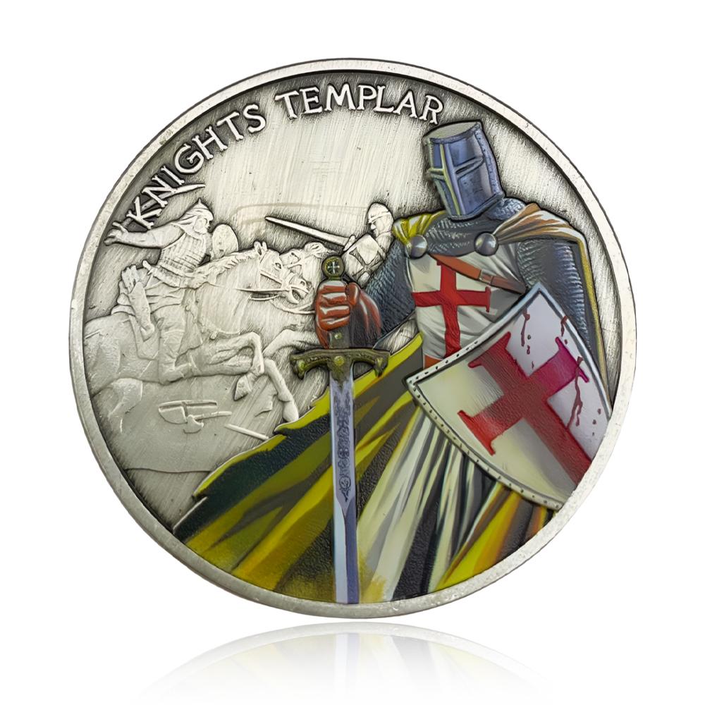 Knights Templar Challenge Coin Holy Shield Crusader Medal Medieval European Knight Warriors Badge Collection Souvenir