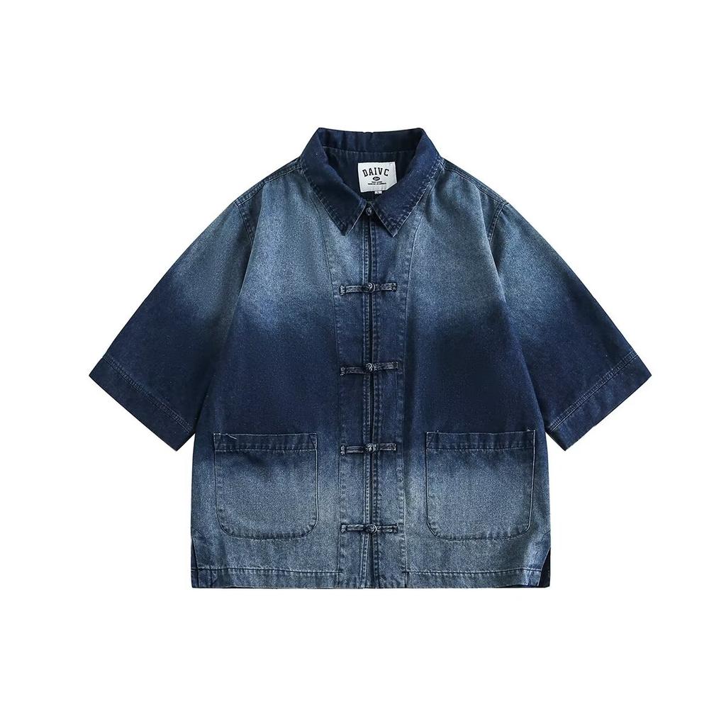Retro Denim Workwear Short Sleeved Shirt, Men'S And Women'S Summer Fashion Brand, Japanese Retro Half Sleeved Trend, Cool And Loose Shirt