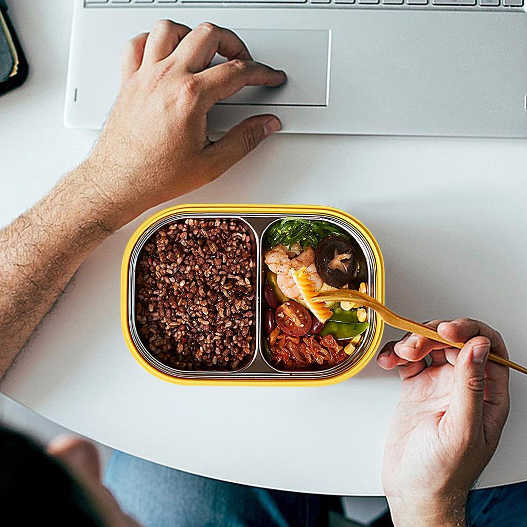 Leak-Proof Stainless Steel Lunch Box With 2 Compartments Durable Easy-Clean Bento Container For Students & Office Workers