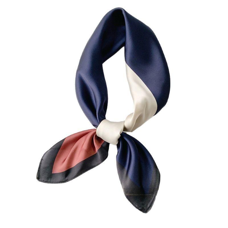 Fashion Chain Silk Scarf Women's Spring and Summer Versatile Small Scarf Simulation Silk Scarf Simple Plaid Color Matching Scarf Decoration