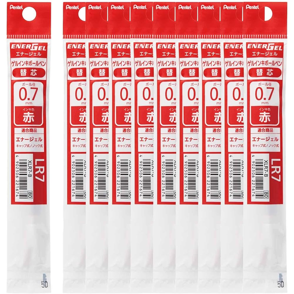 Pentel Ballpoint Pen Refills, Energy Gel, 0.7mm, XLR7-B, Red, 10