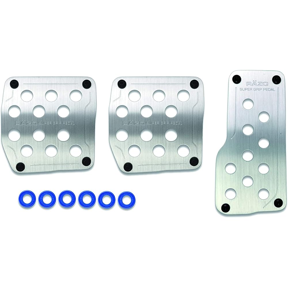 Carmate Razo Super Grip Aluminum Alloy Pedal Set MT Accelerator Brake Clutch Covers Hairline Finish
