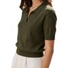 Women Summer Thin Knit Polo Collar Short Sleeve Slim Commute Top
