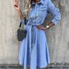 Rochii de cowboy cu mâneci lungi, lejer, lejer, pentru femei, rochie de vară din denim