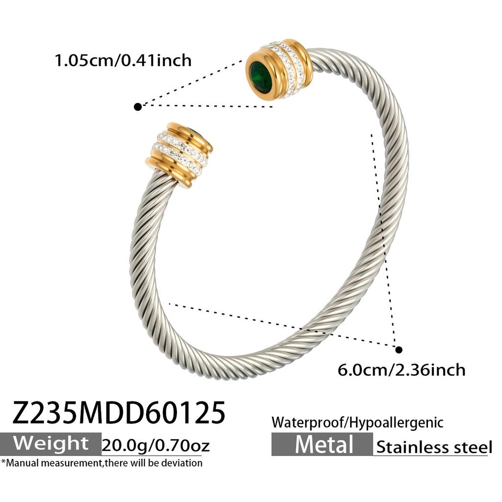 European and American fashion light luxury jewelry bracelet set with zirconia, stainless steel elastic open bangle