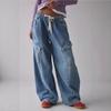 Damen High Waist Weite Beine Lange Jeanshose Lässig Locker Streetwear Jeanshose