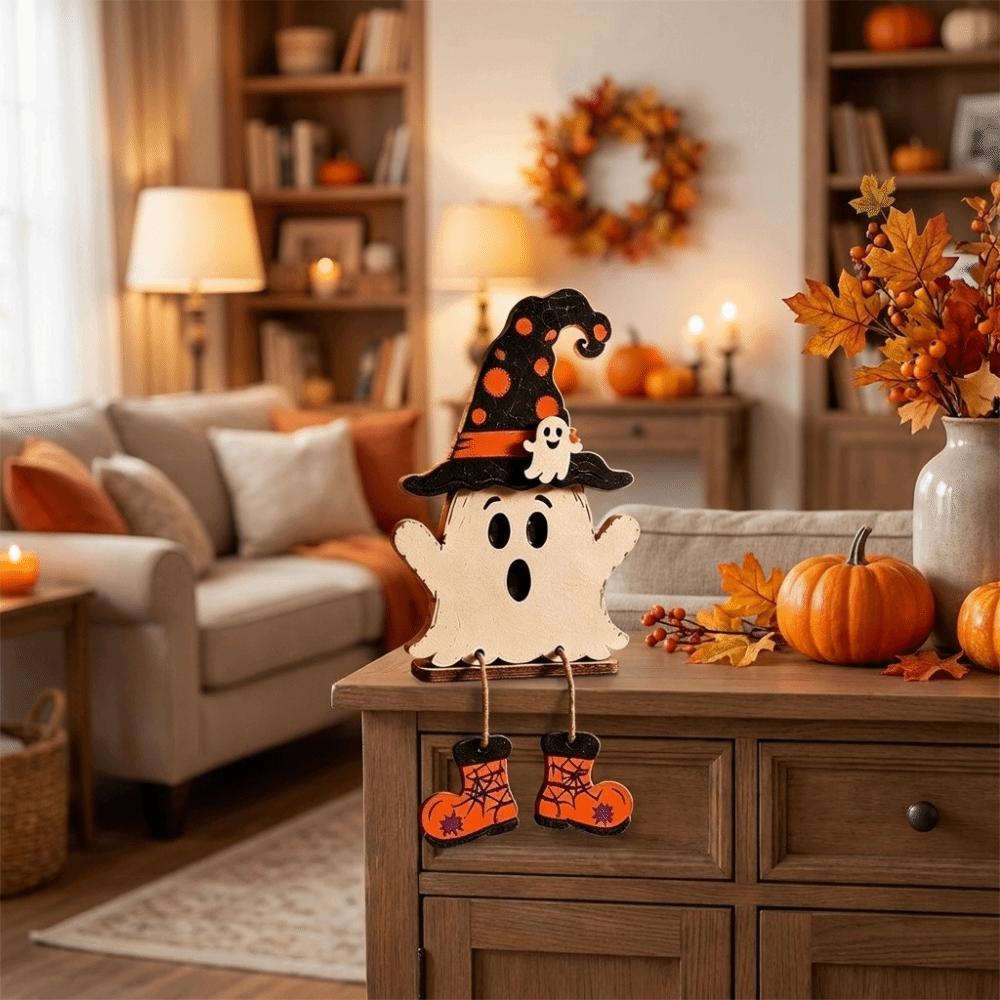 Rustic Halloween Ghost Standing Signs Decorative 2D Flat Ghost Sign for Living Room