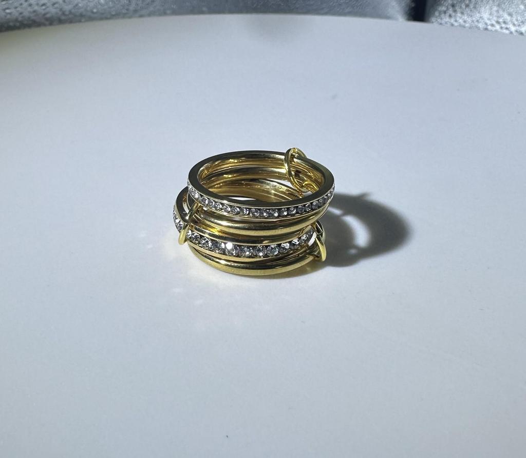 Two-Tone Stainless Steel Zircon Diamond Interlocking Ring