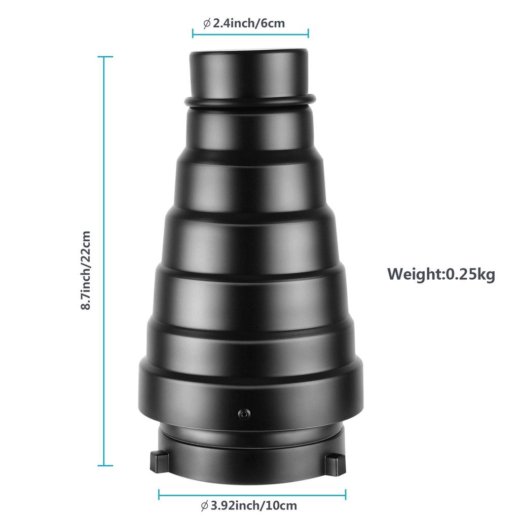 Neewer Conical Snoot Aluminum with Honeycomb Grid and 5 Color Gel Compatible with Bowens Mount Studio Strobe Monolights and Photography Kit, Large,