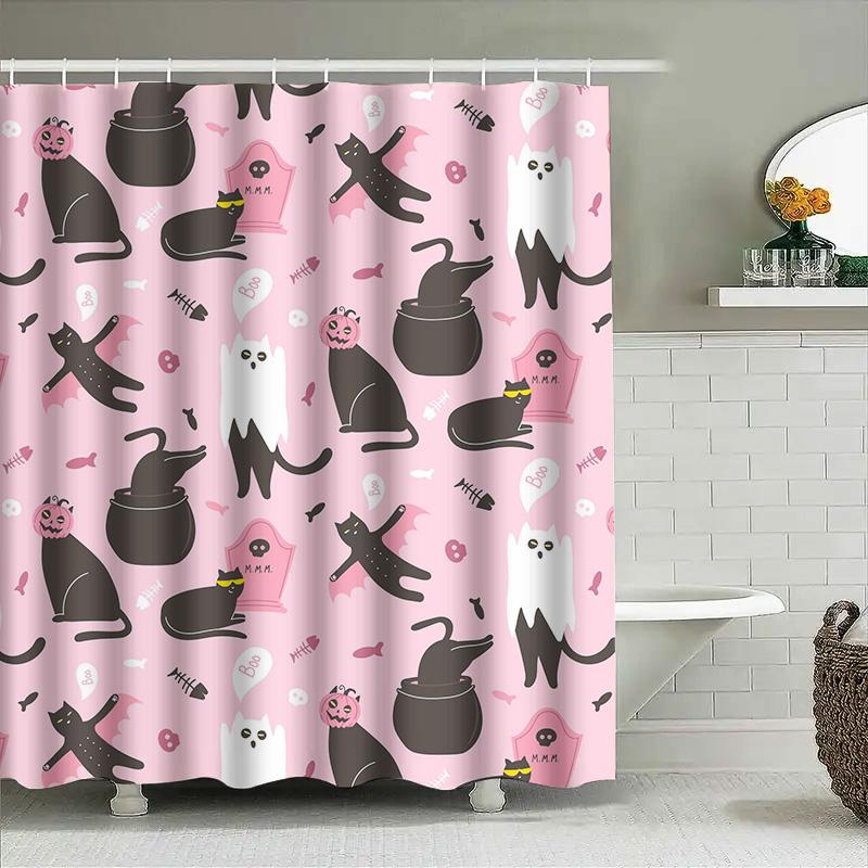 

1Pchalloween Cute Black Cats Shower Curtain For Bathroom Decor Scary Fun Shower Curtain For Kids Girls Teens W60H190(CM)-1 Pcs