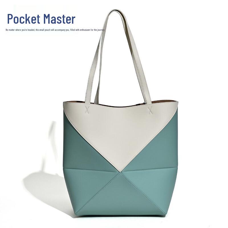 Douxiaozhu Puzzle Geometrická Deformovatelná Hovězí Kůže Skládací Tote Taška přes Rameno