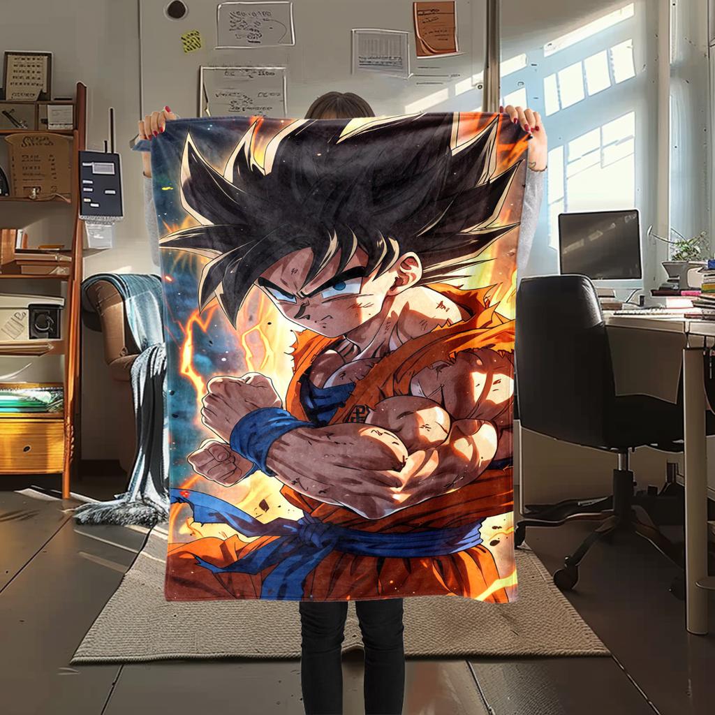 1pz Coperta in Flanella con Stampa Son Goku, Alta Qualità per Tutte le Stagioni, Decorazione per la Casa, Calore e Comfort, Perfetta per Regali di Natale