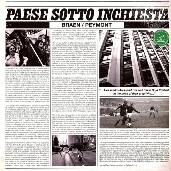 

LP Record BRAEN, PEYMONT - Paese Sotto Inchiesta MPILP016 MUSICA PER IMMA 2025 Italy Dance & Electronica