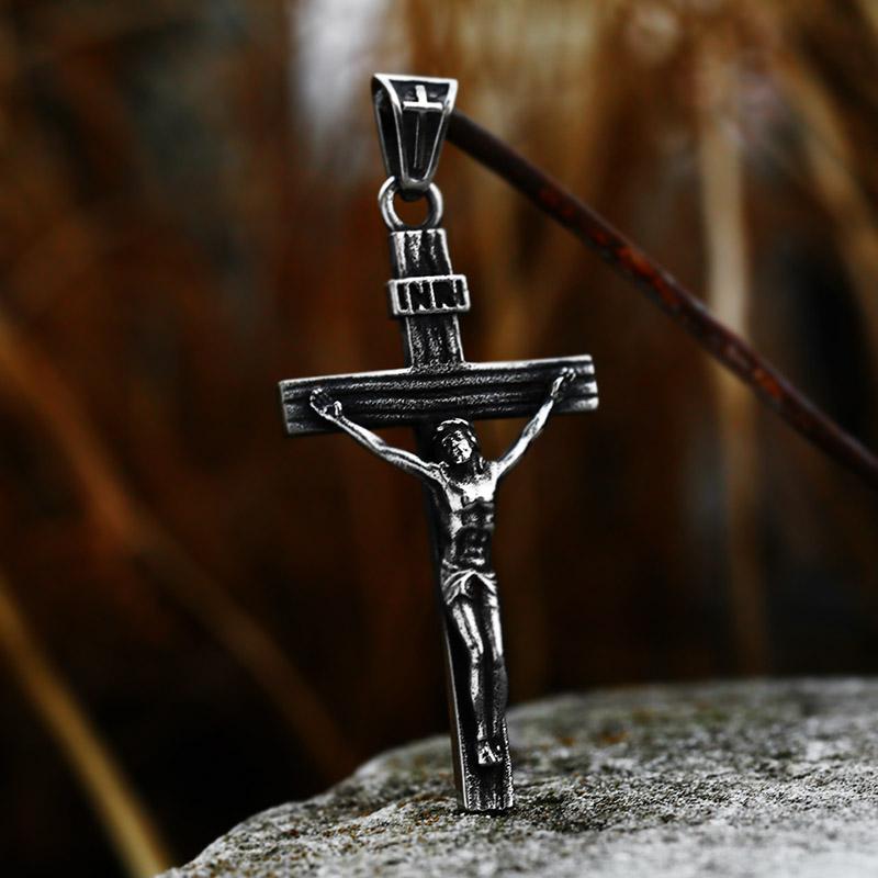 Beier Stainless Steel Men's Christian Christ Jesus Bible Jesus Exorcist Cross Pendant Chain Necklace Jewelry LLLHP199P