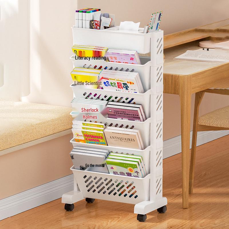 Wall-Mounted Bookshelf & Desk Organizer with Movable Table and Trolley
