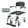 Shower Commode Wheelchair with 4 Lockable Wheels, Footrests, Flip-up Arms, 3-Level Adjustable Height, 5L Removable Bucket, 350 LBS Capacity, Commode