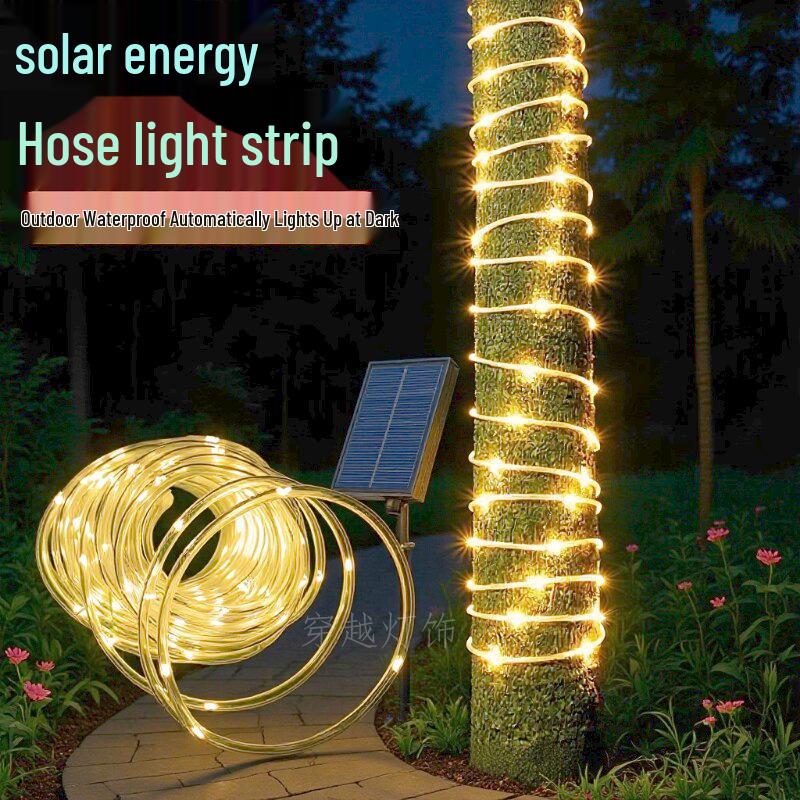 LED Solar Tube String Lights, Outdoor Waterproof Copper Wire, Soft Light Strip for Courtyard Decoration