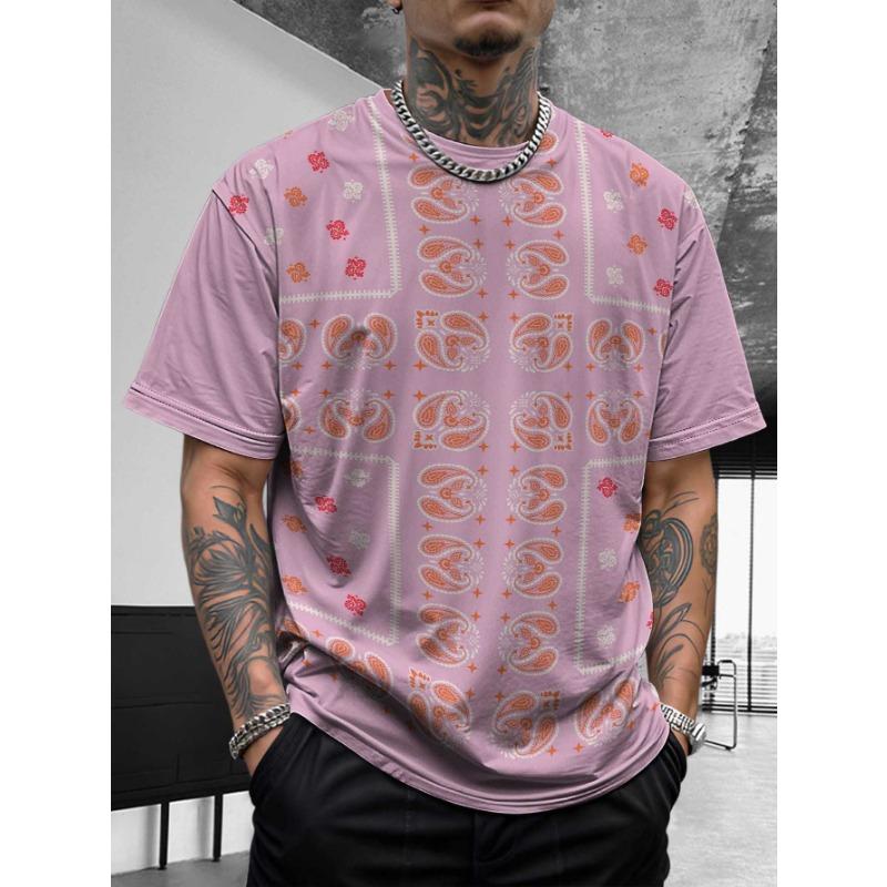 Bohemian Bandana Patterned Short - Sleeve Tops Summer Round Neck 3D Print Fashionable Casual Men's T-shirts