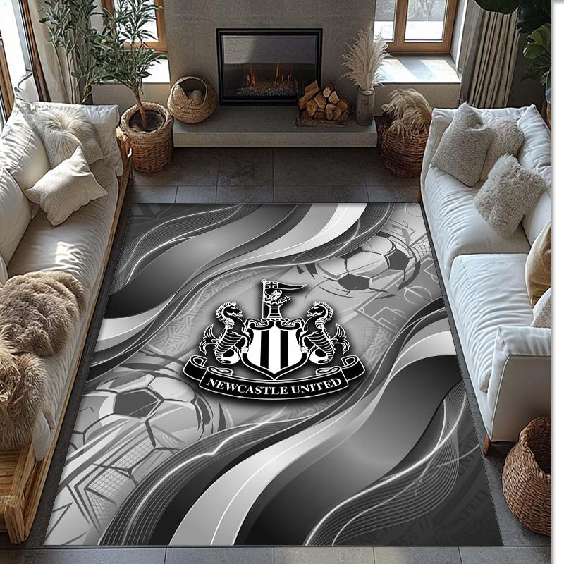 Tappeto in Velluto di Cristallo con Stampa di Calcio del Newcastle United, Comodo Assorbente d'Acqua Antiscivolo Tappeto per Pavimento Interno