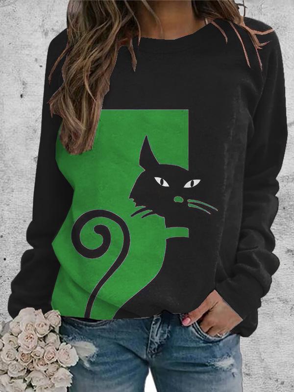 Ethnic-Style Japanese Mallow Wave Print Sweatshirt with Round Collar - 2024 Autumn/Winter Collection
