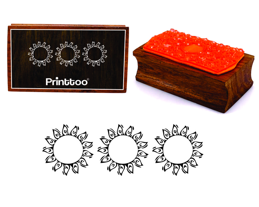 Printtoo Decorative Round Floral Frame Rectangular Wooden Rubber Stamp