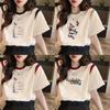 Floral Butterfly Print Short Sleeve T Shirt For Women With Splicing Cotton Relaxed Fit Summer Casual Wear